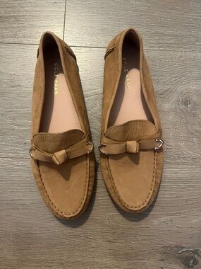 Cole Haan Chestnut Suede Loafers with Knot Detail